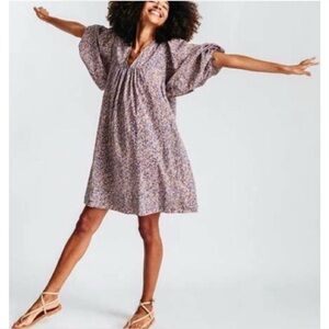 MIRTH Belem Dress Size S Blue Tan Abstract Floral Cotton Boho New